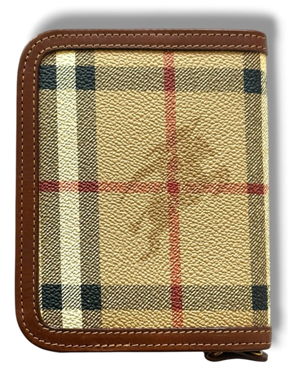 Burberry Beige Check and Brown Leather Zip Card Holder - Picture 2 of 5